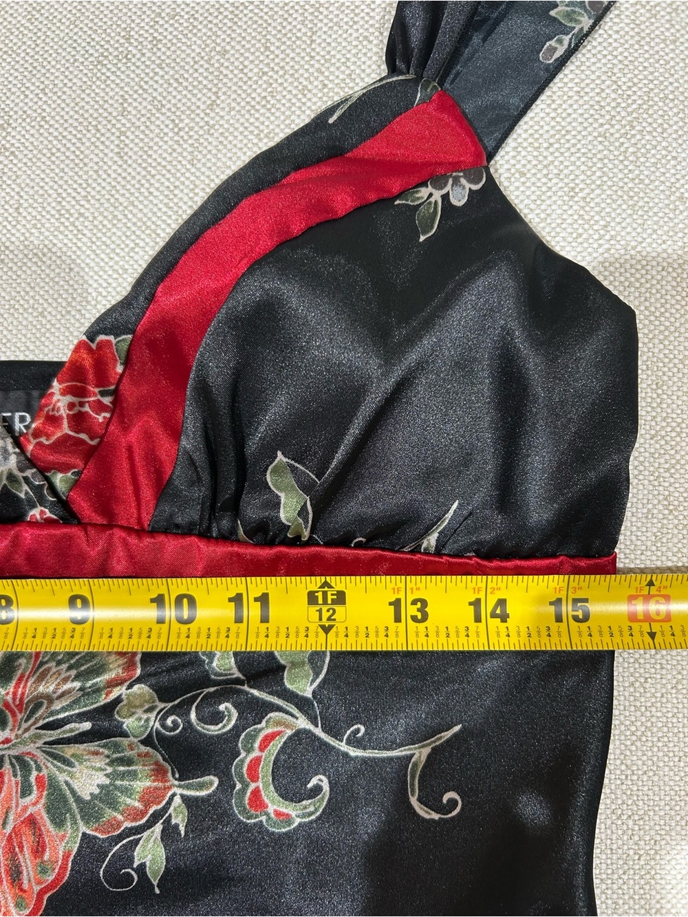 Vtg Y2K A. Byer Floral Butterfly Black Satin Empire Waist Midi Dress Size 11 - Picture 8 of 10